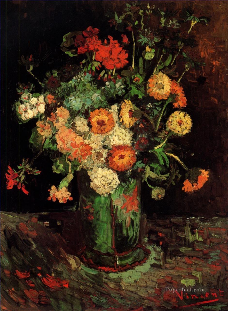 Vase with Zinnias and Geraniums Vincent van Gogh Oil Paintings